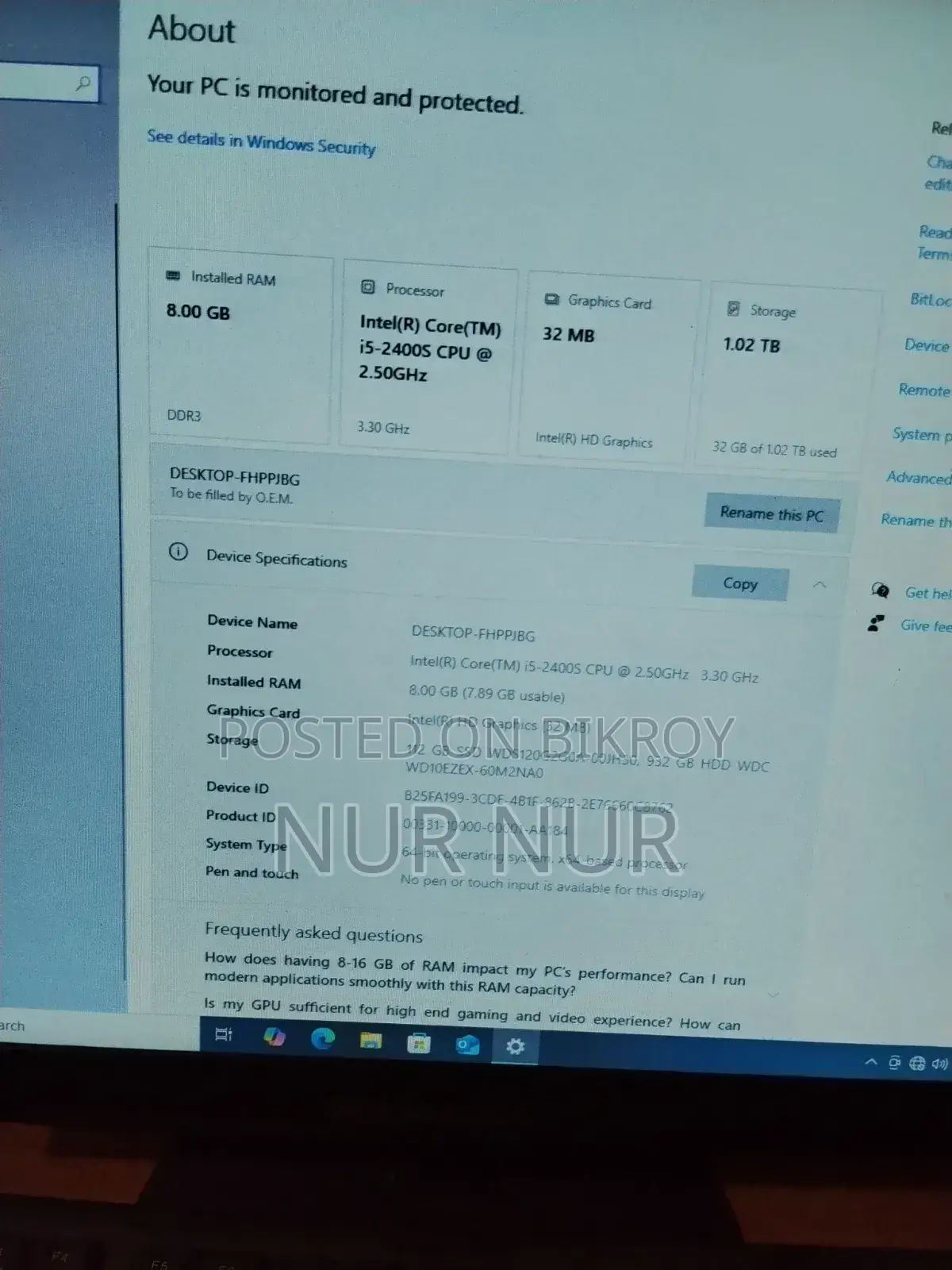 Desktop Computer 8GB Intel Core I5 HDD+SSD 1T