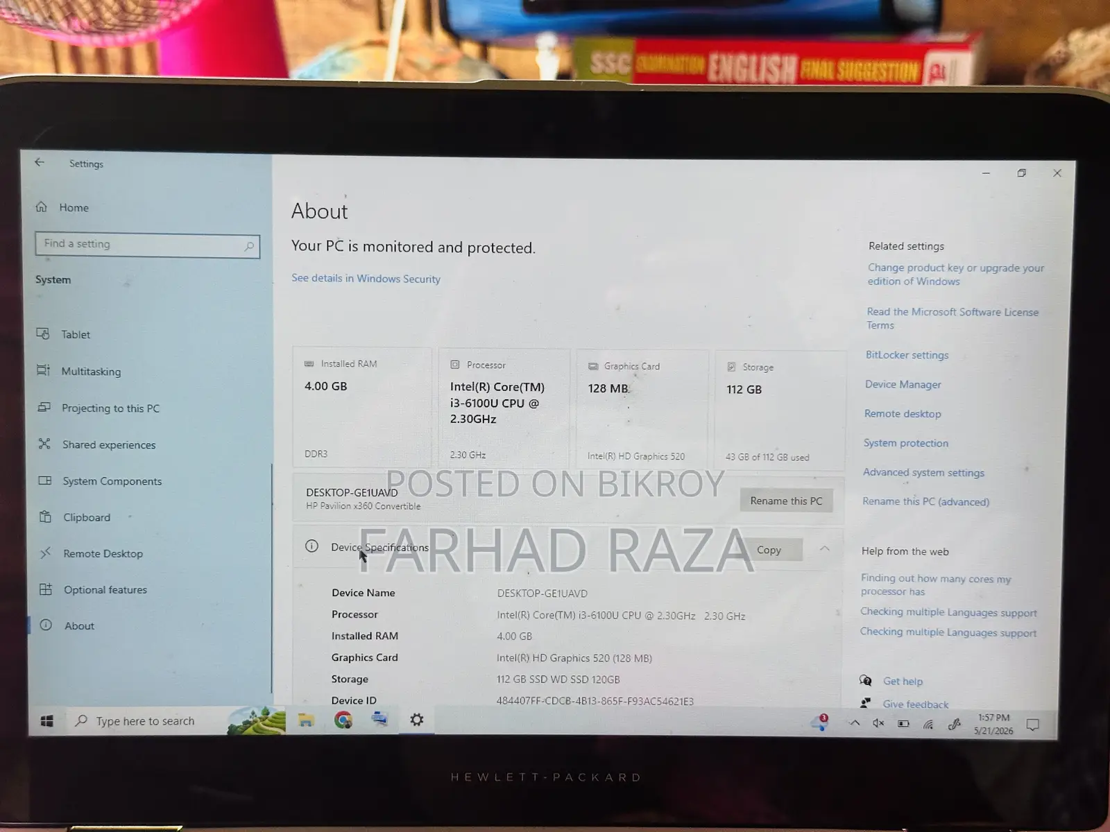 Laptop HP Pavilion X360 4GB RAM Intel Core i3 128GB SSD