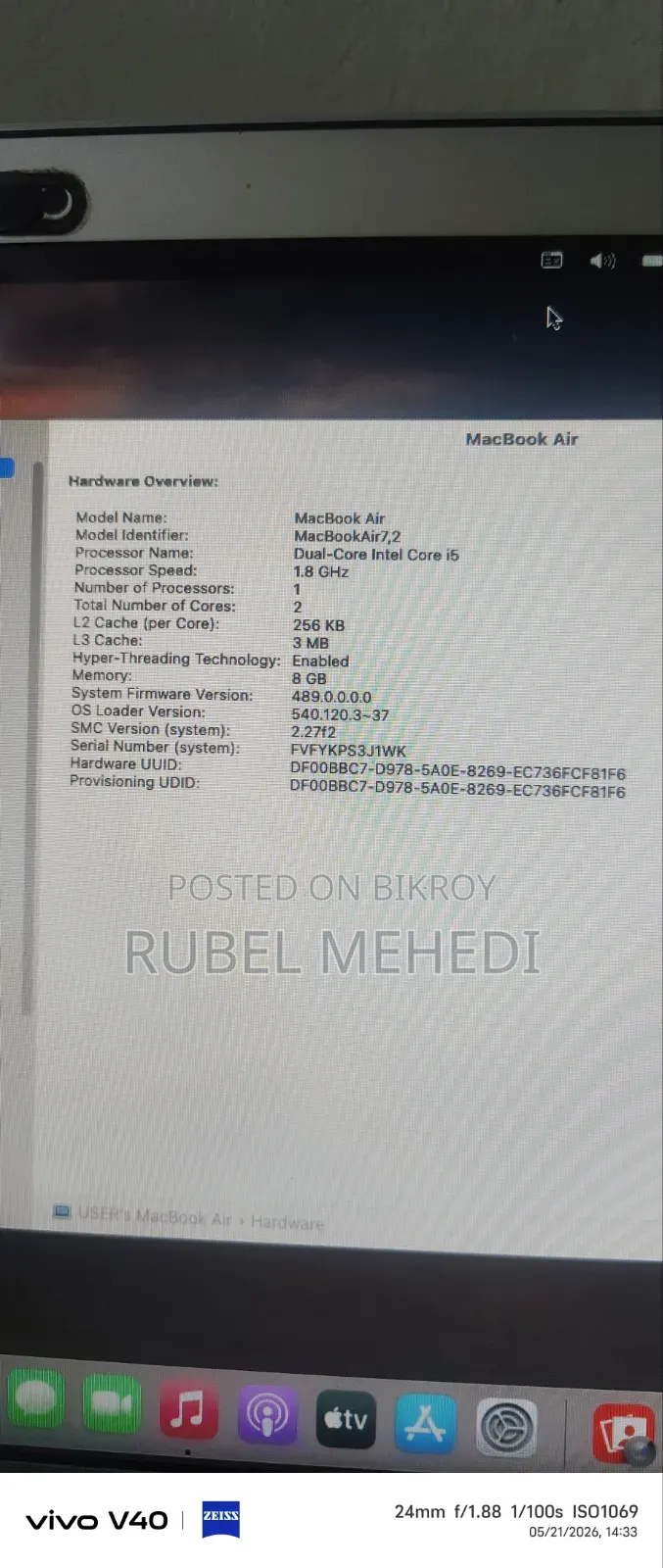 Laptop Apple MacBook 8GB Intel Core I5 eMMC 256GB