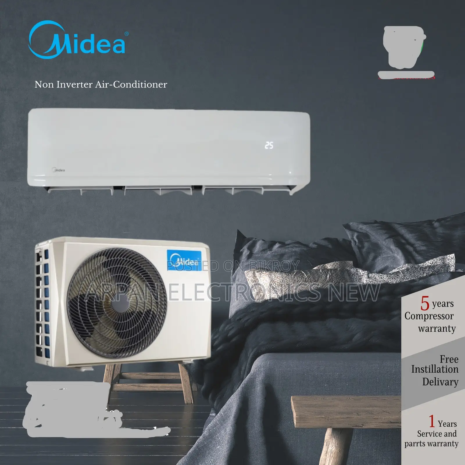 Midea AC 1 Ton Up/Down Swing Flaps LED Display
