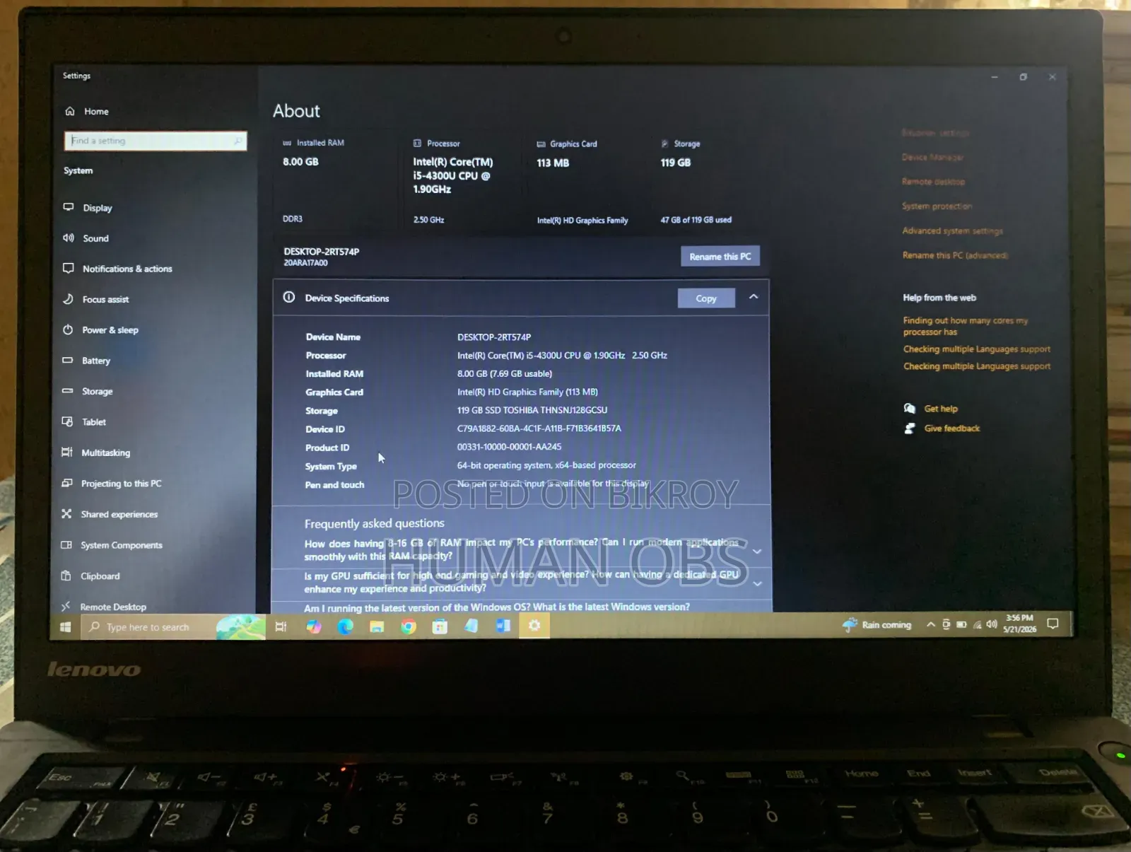 Laptop Lenovo ThinkPad T440s 8GB Intel Core I5 SSD 128GB