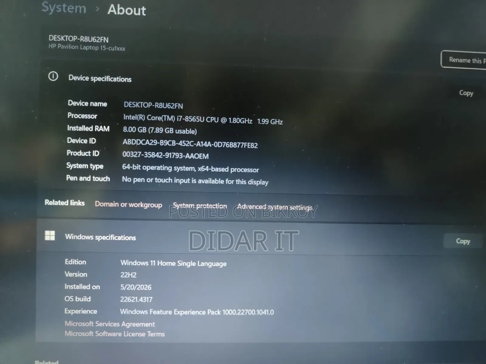 HP Pavilion 15-cs3063cl Laptop 8GB Intel Core i7 HDD+SSD 1T