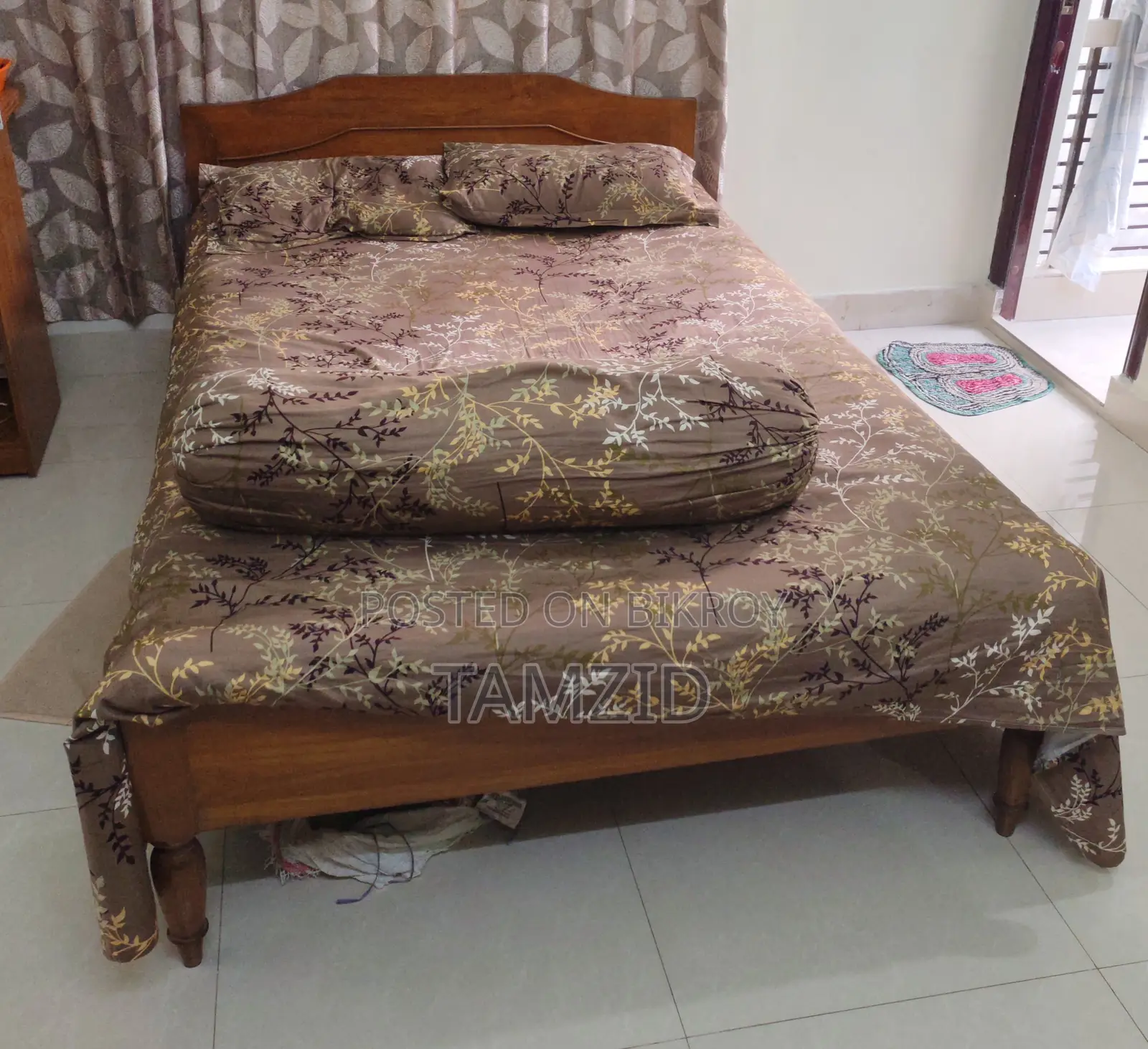 5x7 Feet Burmese Teak Bed with Mattress
