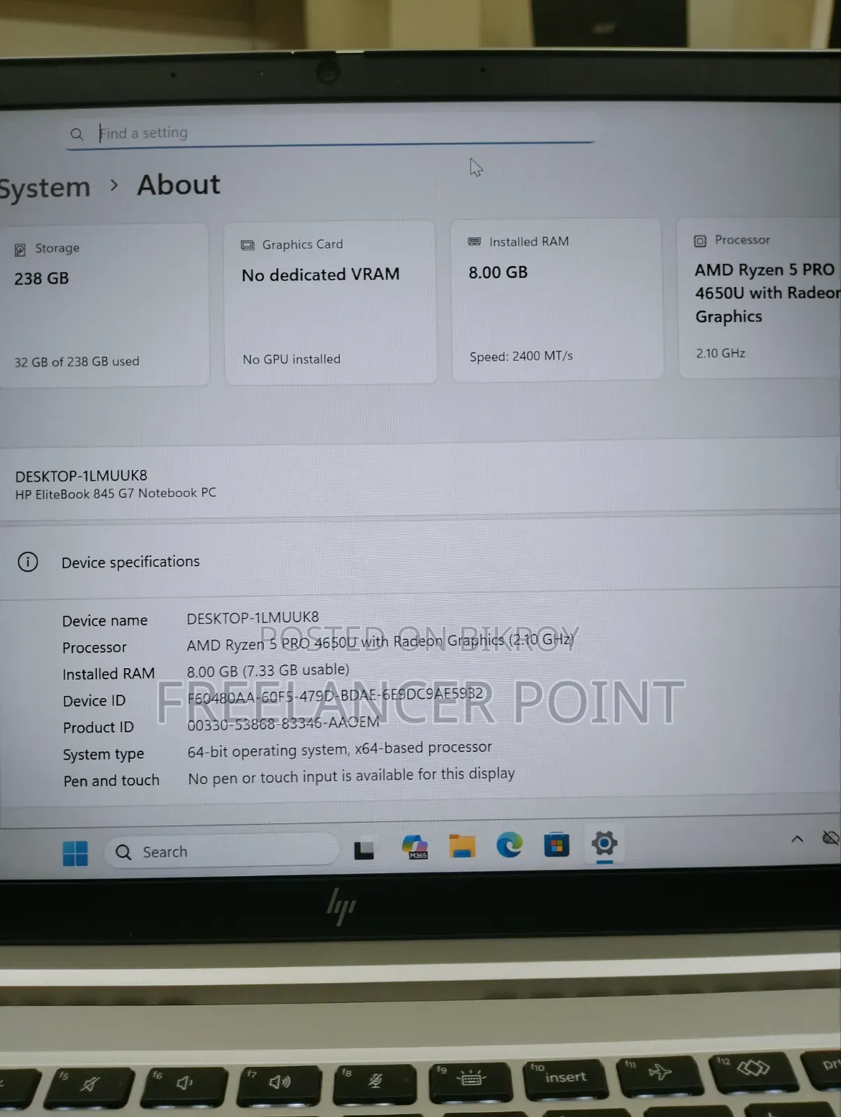 Laptop HP EliteBook 845 G7 8GB AMD Ryzen 5 SSD 256GB