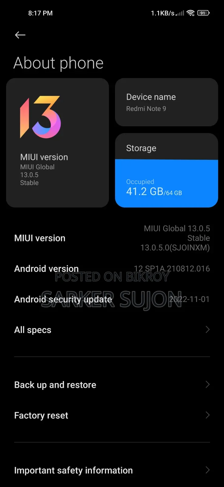 Xiaomi Redmi Note 9 64 GB Red