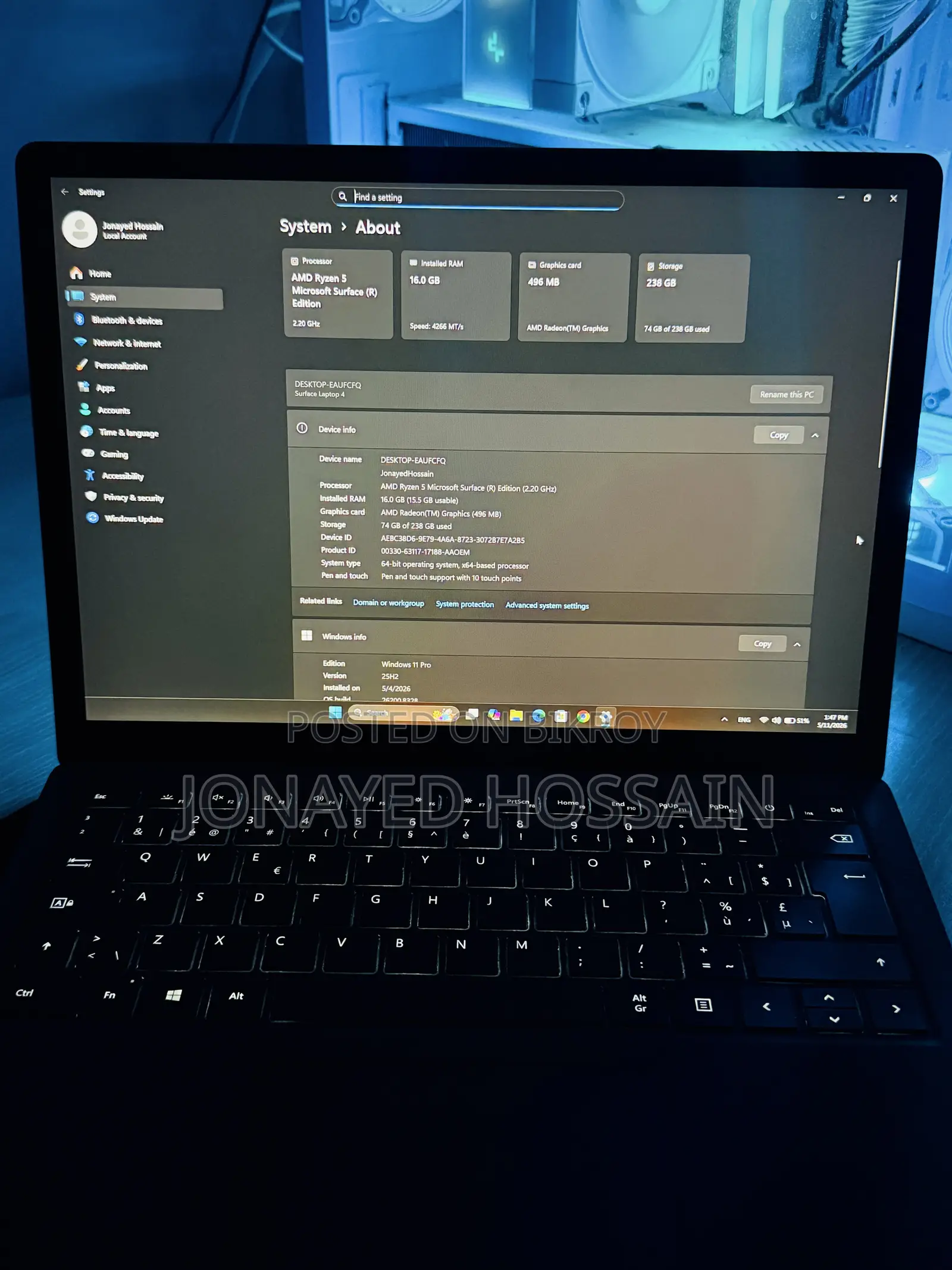 Laptop Microsoft Surface Laptop 4 16GB AMD Ryzen 5 SSD 256GB