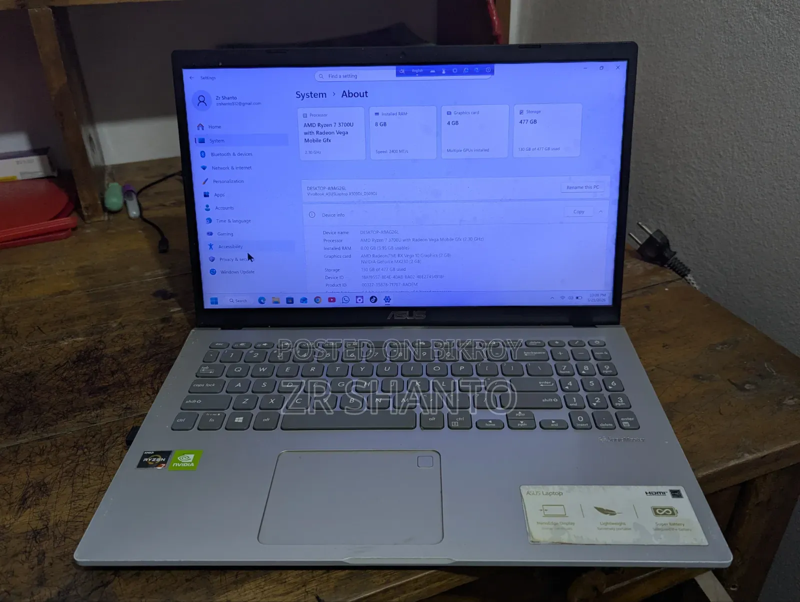 Laptop Asus VivoBook X540SA 8GB AMD Ryzen 7 SSD 512GB