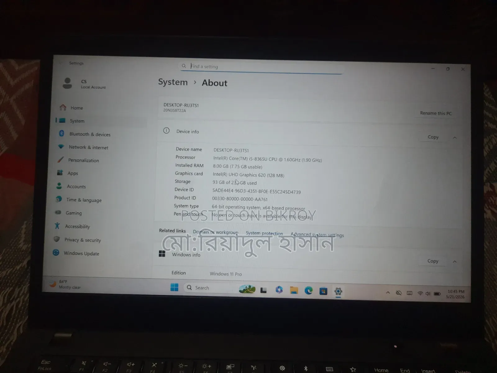 Laptop Lenovo ThinkPad T490s 8GB Intel Core i5 SSD 256GB