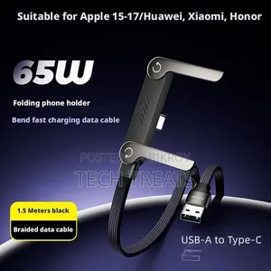 2-in-1 Invisible Holder Charger Cable, 65w Braided Fast Charging
