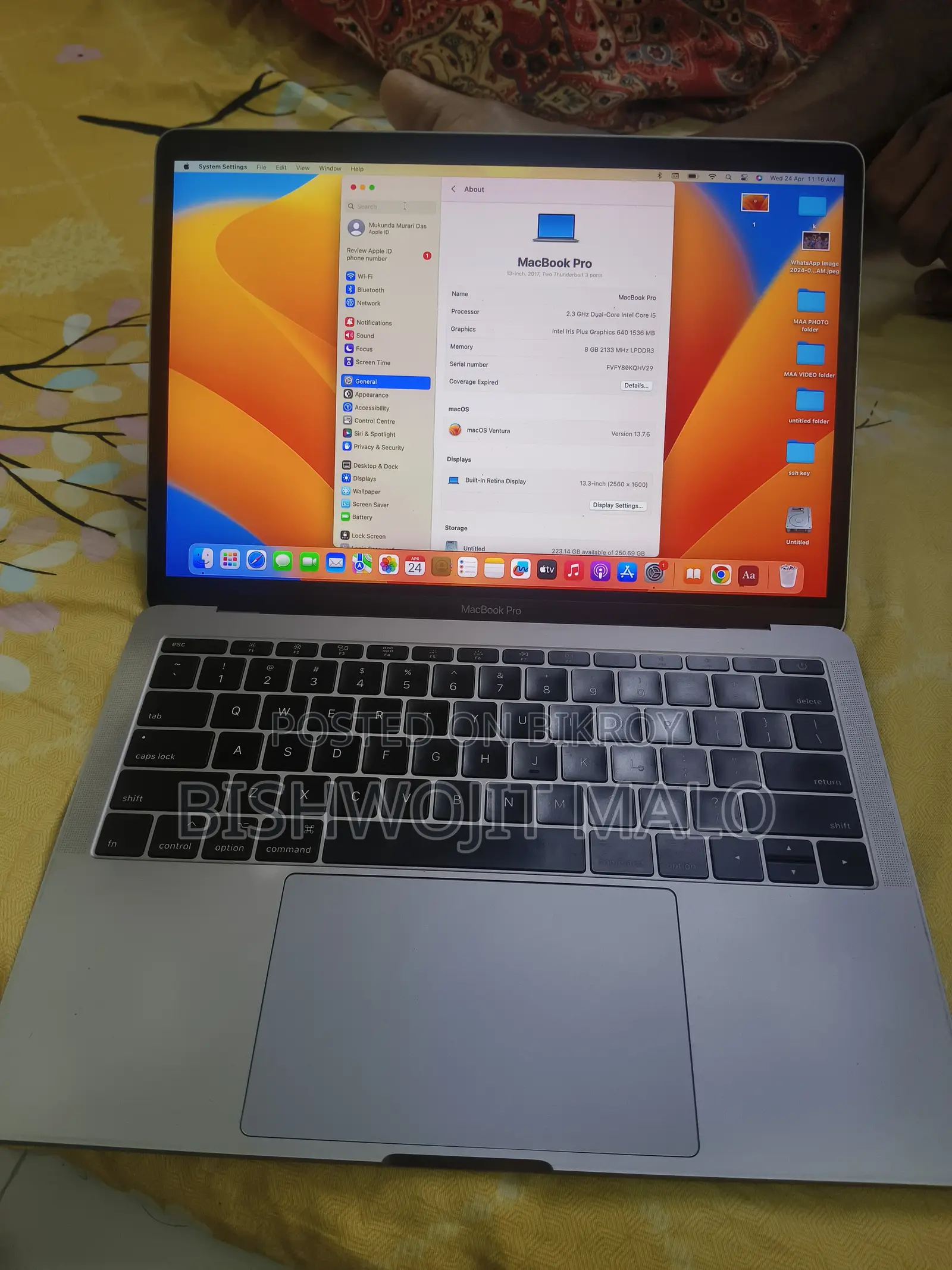 Laptop Apple MacBook Pro 2017 8GB Intel Core I5 SSD 256GB