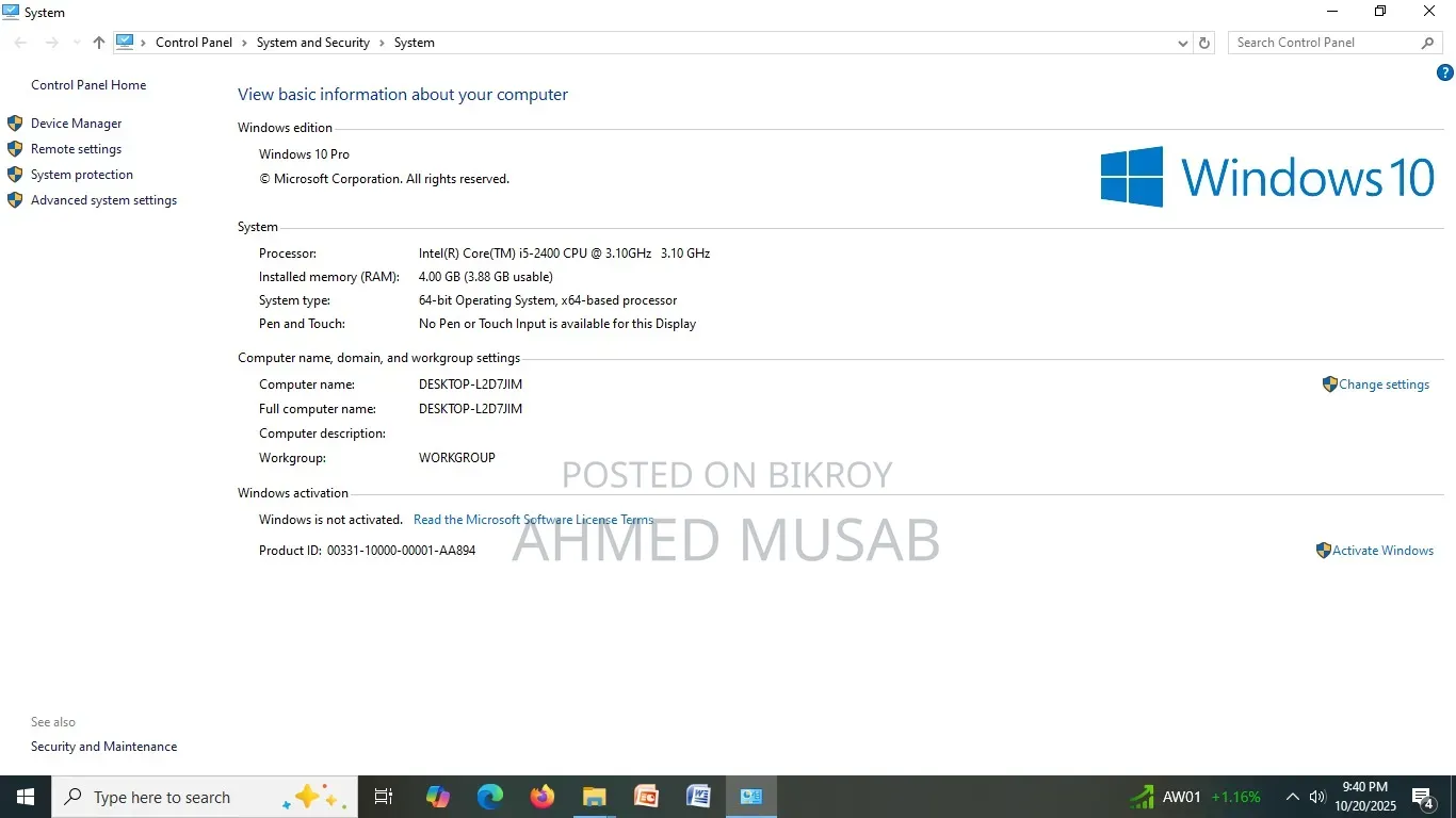 Desktop Computer 4GB Intel Core I5 SSD 128GB