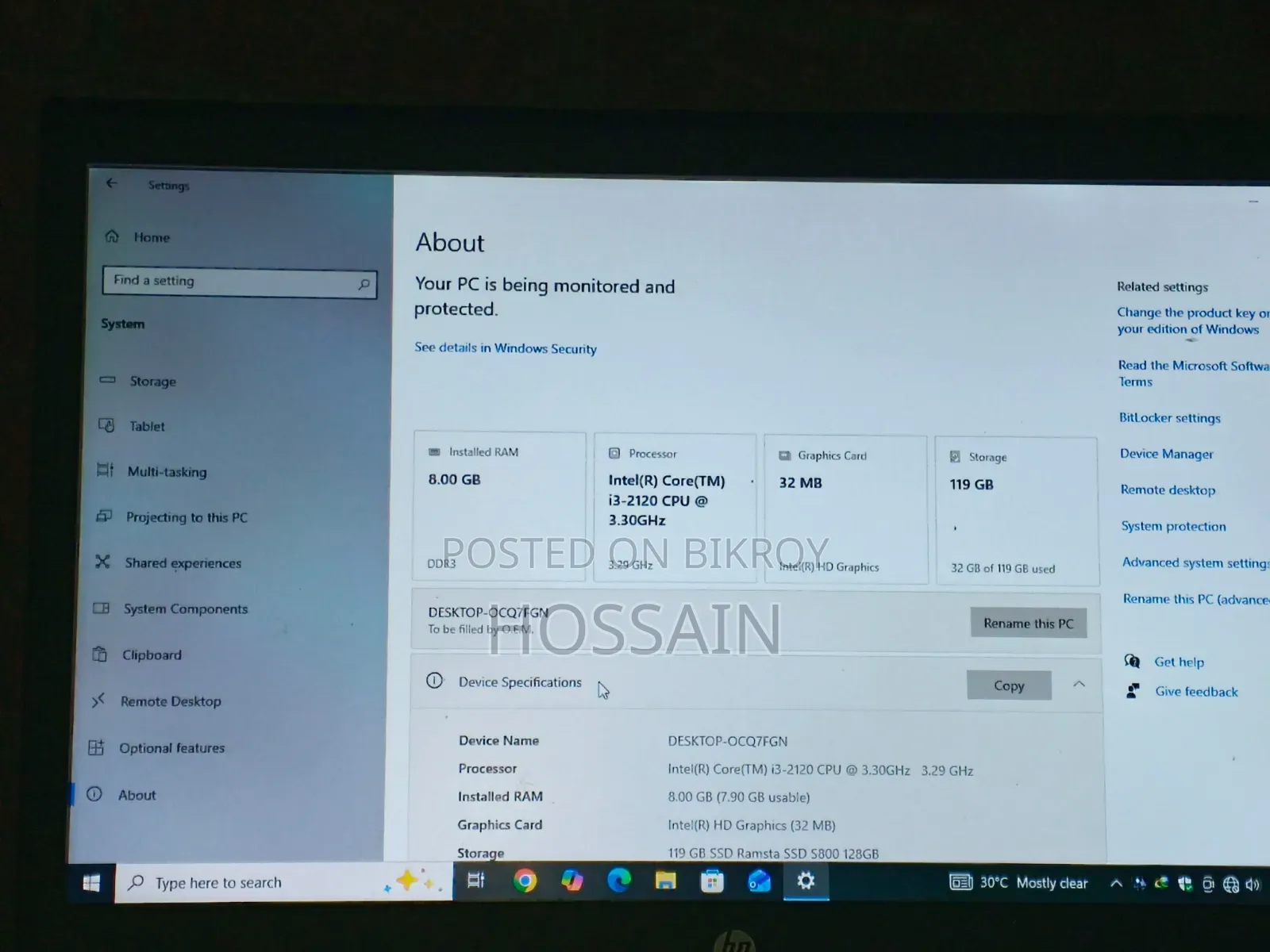 Desktop Computer Gigabyte GB-BSi3HAL-6100 8GB Intel Core I3 SSD 128GB