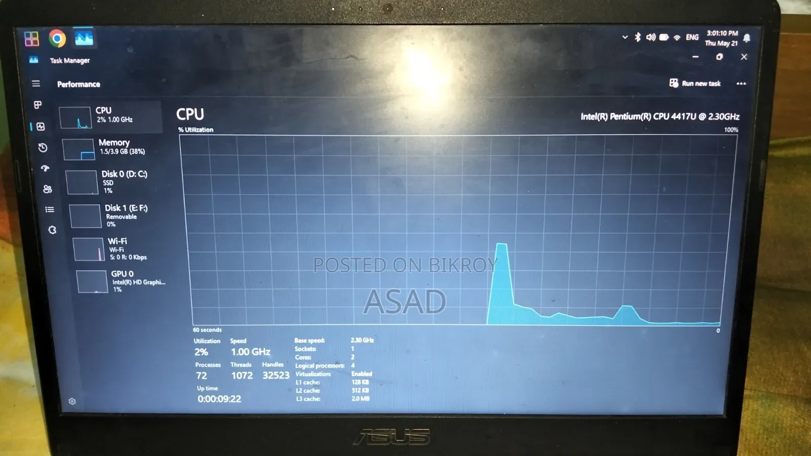Laptop Asus 4GB Intel Pentium SSD 128GB