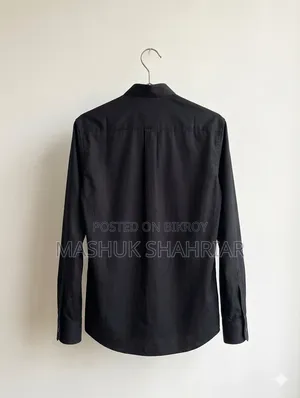Branded Jet Black Mandarin Collar Shirt for Men (Size M)