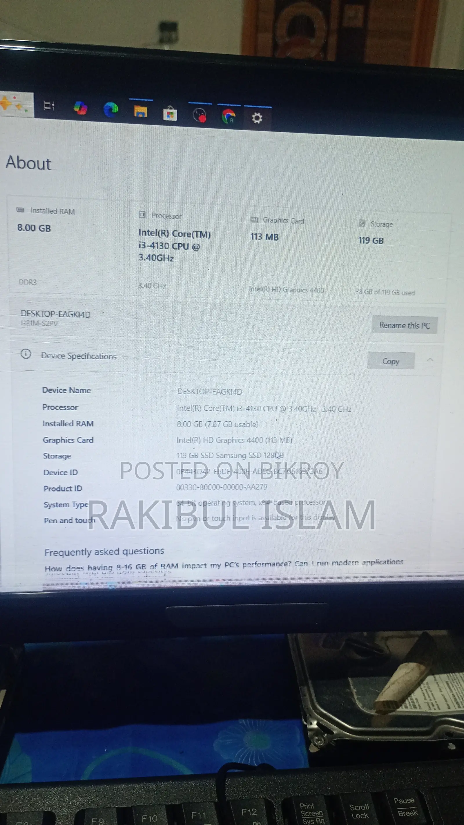 ডেস্কটপ কম্পিউটার Gigabyte GB-BACE-3010 8GB Intel Core I3 SSD 128GB