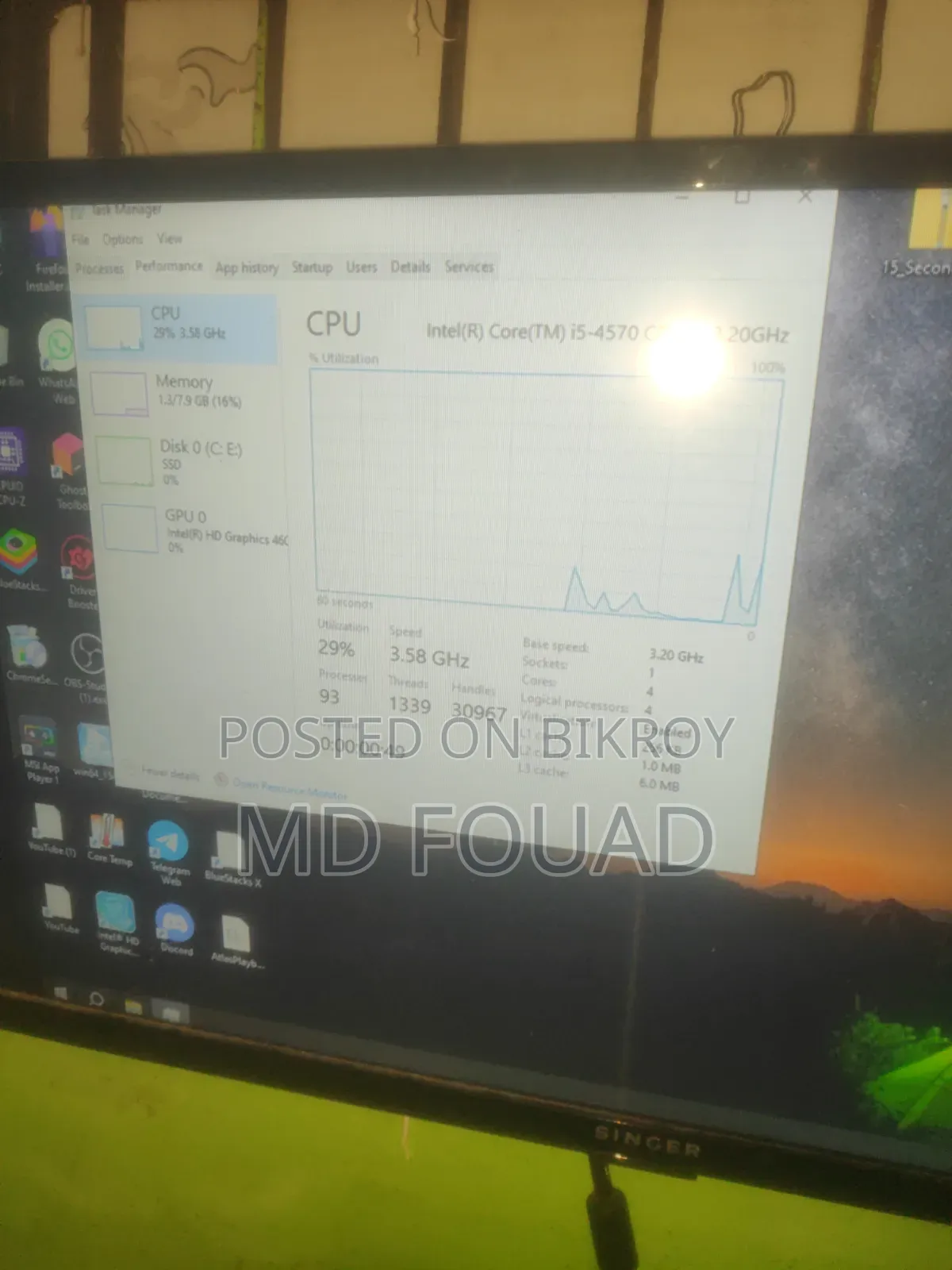 Desktop Computer 8GB Intel Core I5 SSD 128GB
