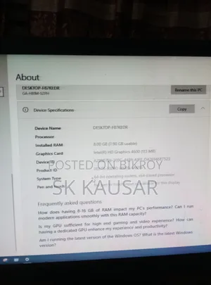 Desktop Computer 8GB Intel Core I5 SSD 256GB