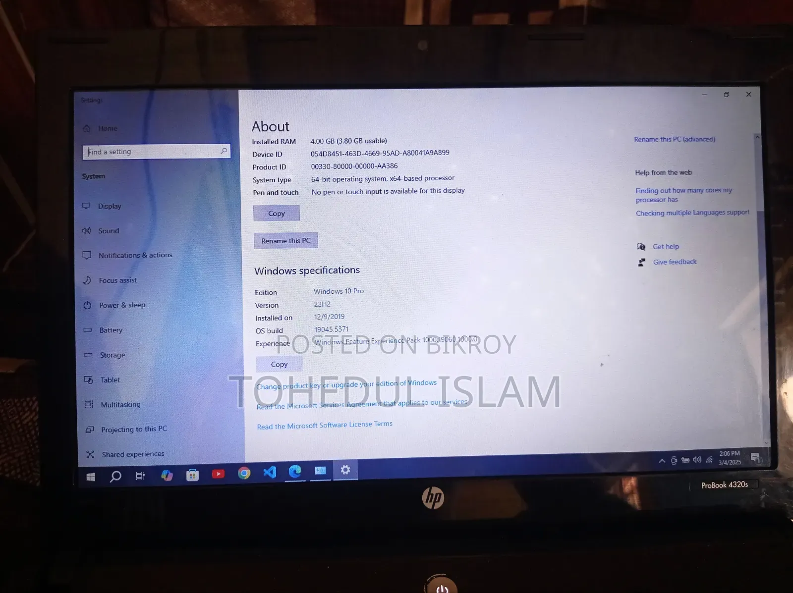 Laptop HP ProBook 4230S 4GB Intel Core I5 HDD 256GB