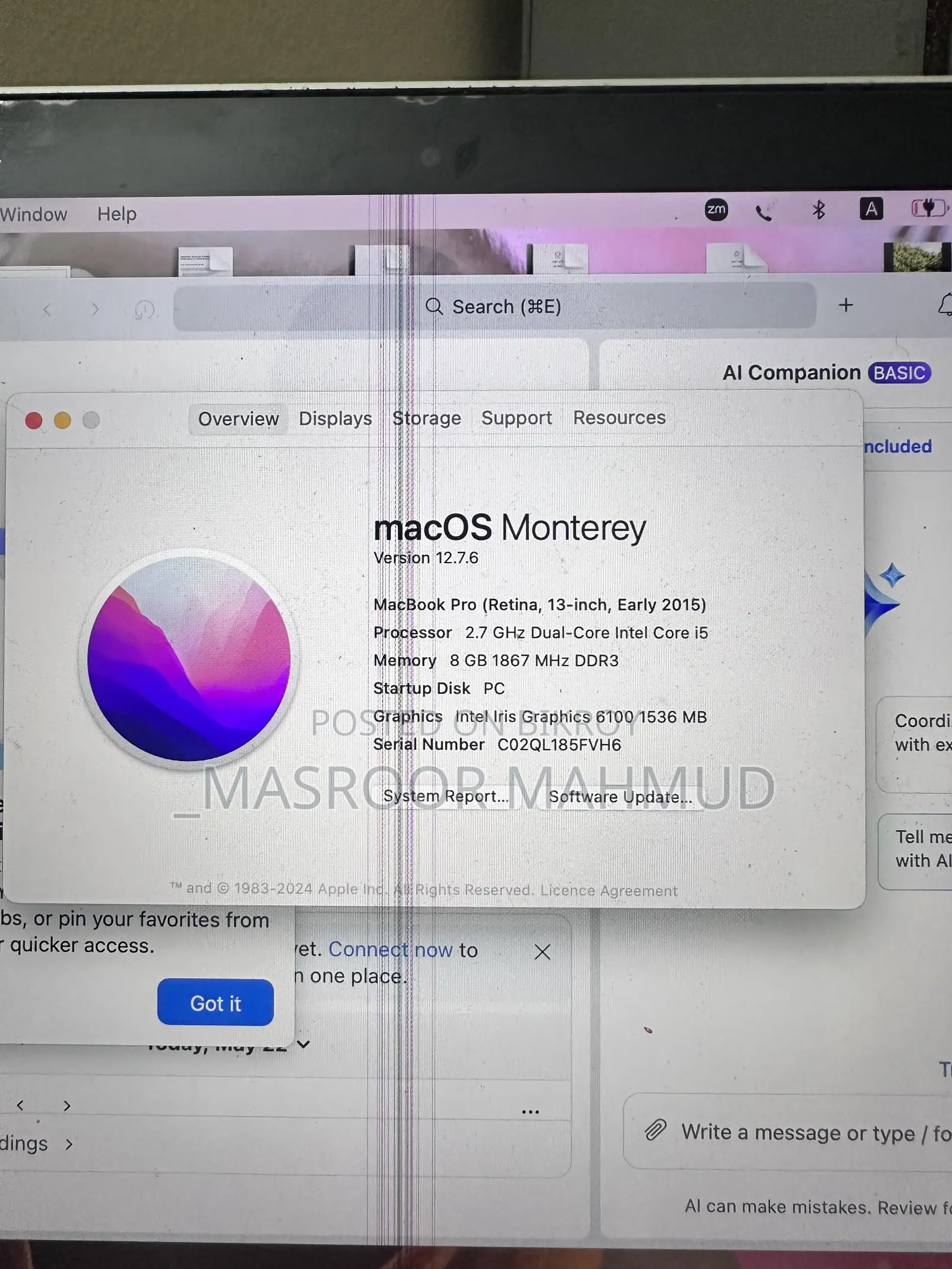 Laptop Apple MacBook 2015 8GB Intel Core I5 SSD 256GB