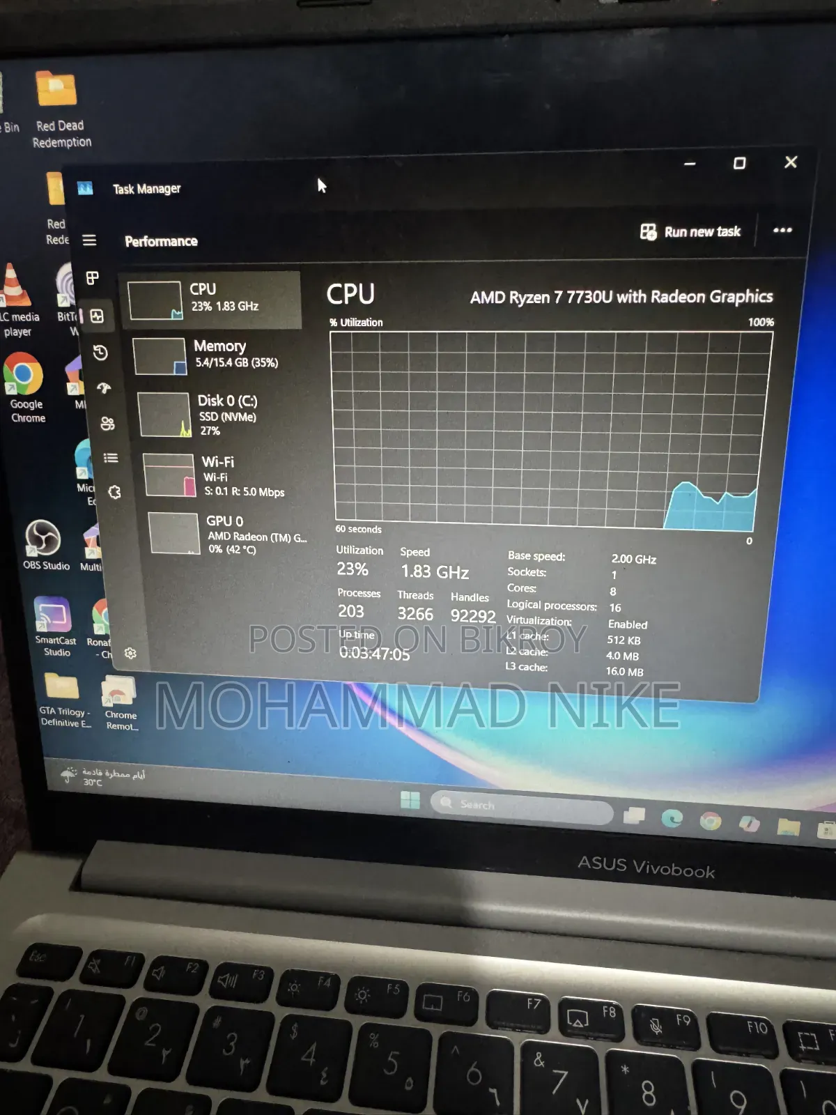 Laptop Asus 16GB AMD Ryzen 7 SSD 512GB