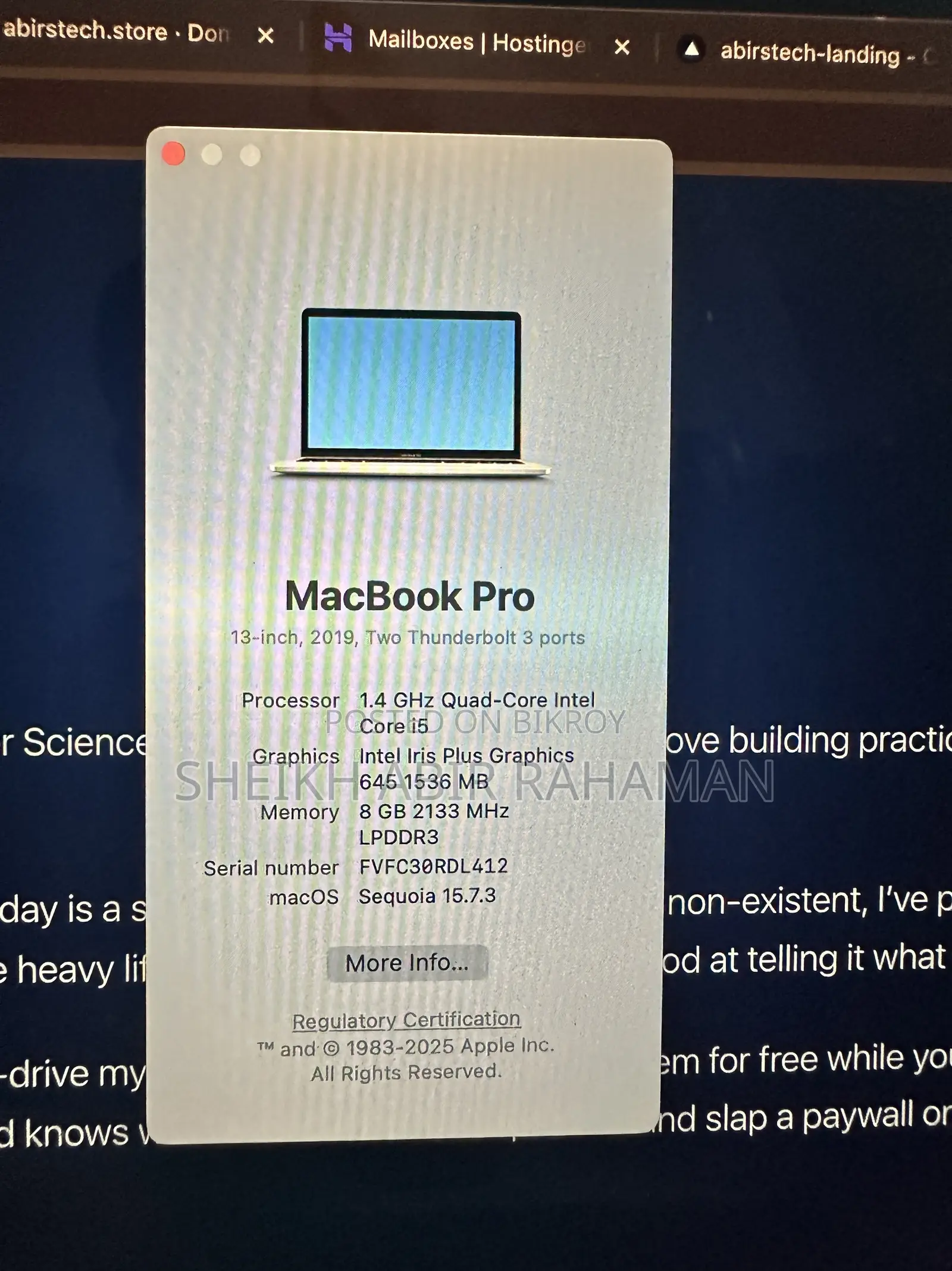 ল্যাপটপ Apple MacBook Pro 2020 8GB Intel Core I5 SSD 256GB