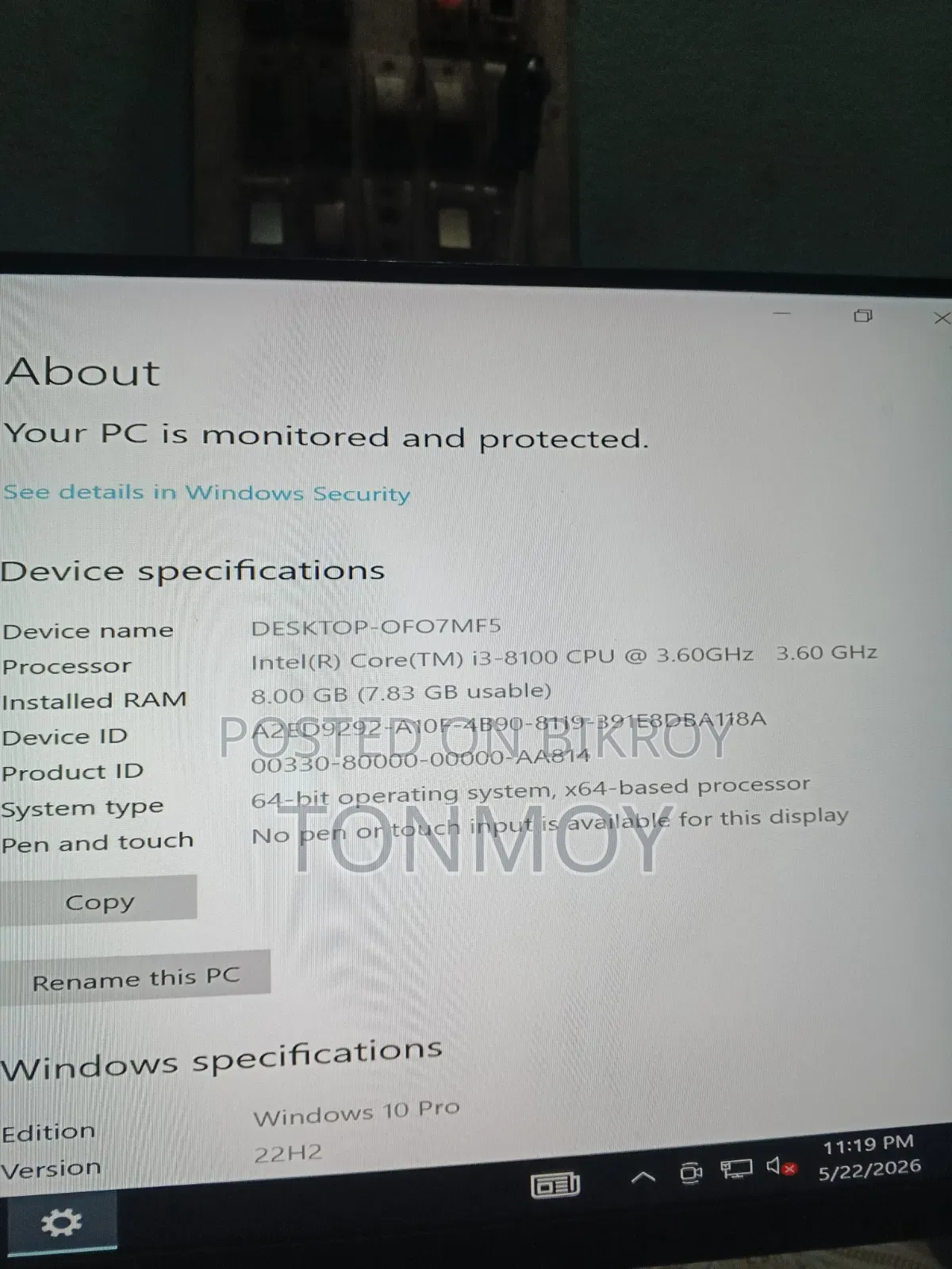 Desktop Computer 8GB Intel Core I3 SSD 128GB