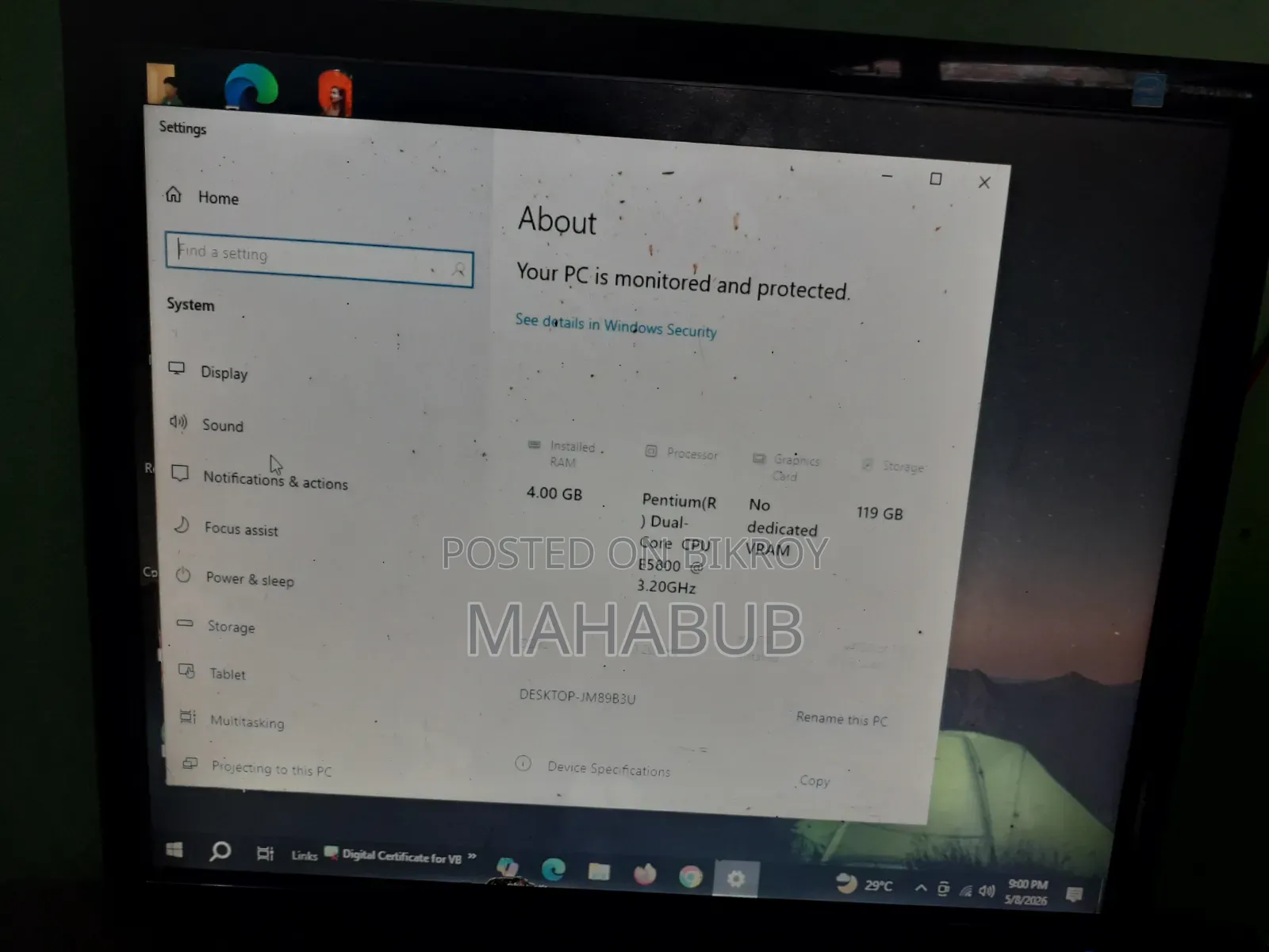 Desktop Computer 4GB Intel SSD 128GB