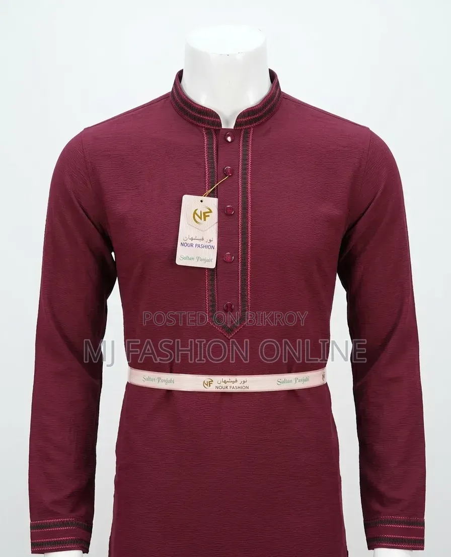 Premium Quality Maroon Semi-Pure Cotton Panjabi for Men