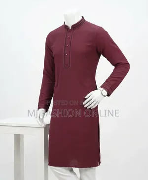 Premium Quality Maroon Semi-Pure Cotton Panjabi for Men