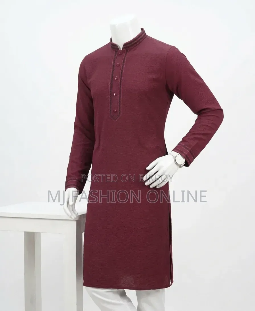 Premium Quality Maroon Semi-Pure Cotton Panjabi for Men