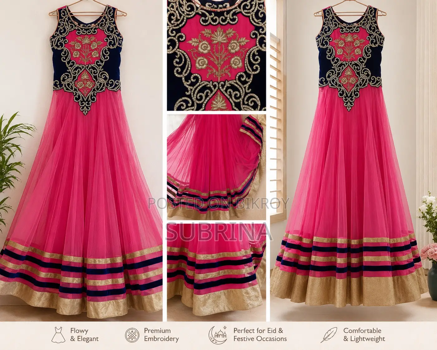 Elegant Pink Net Anarkali