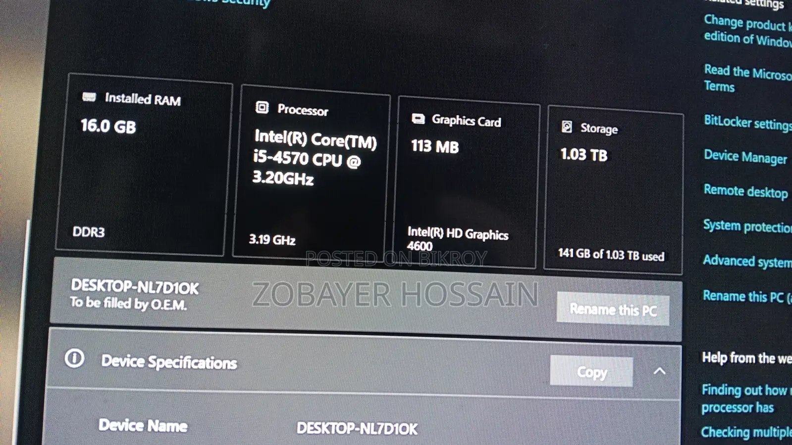 Desktop Computer 16GB Intel Core I5 HDD 1T