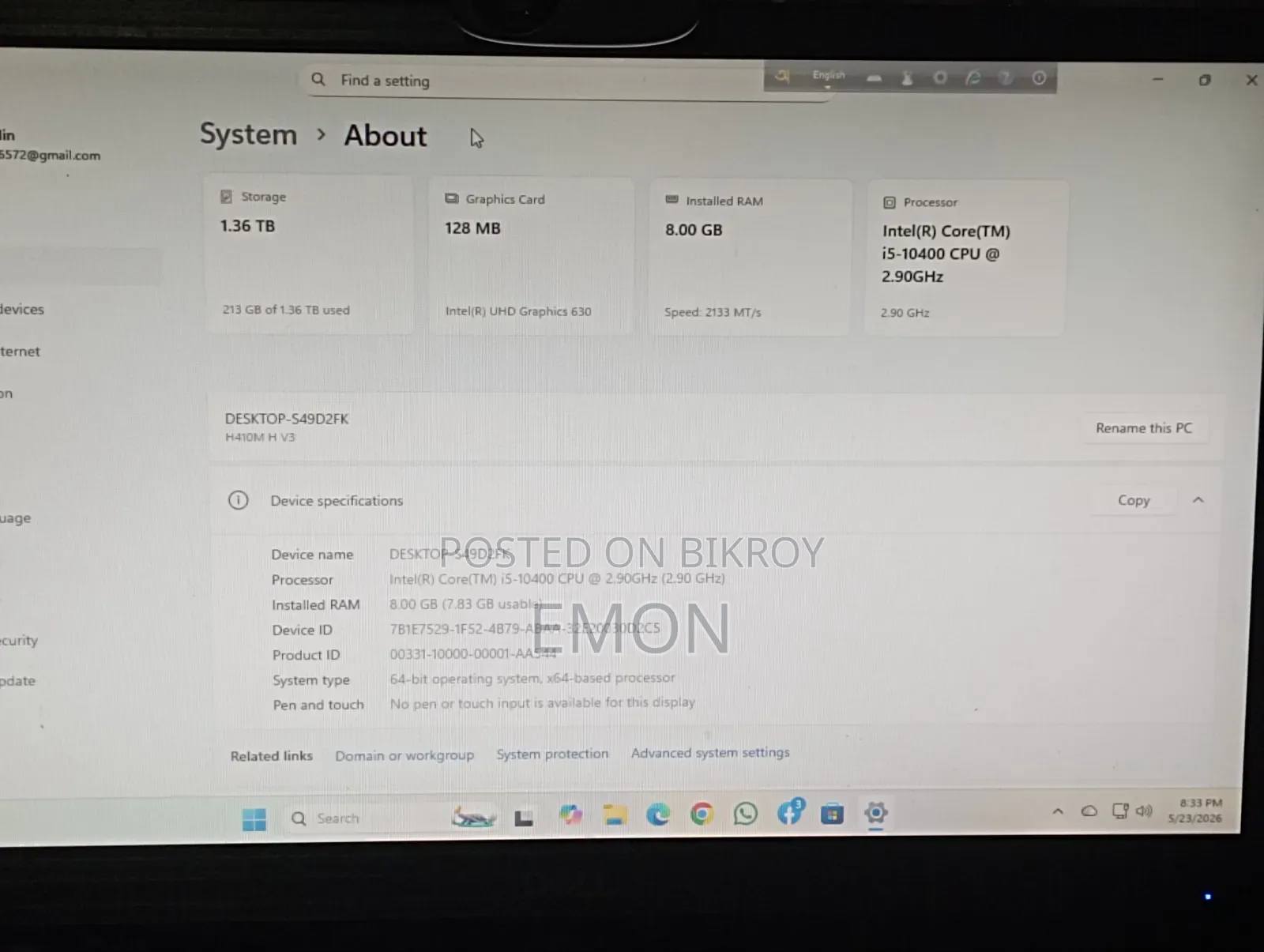 Desktop Computer 8GB Intel SSD 1.5T