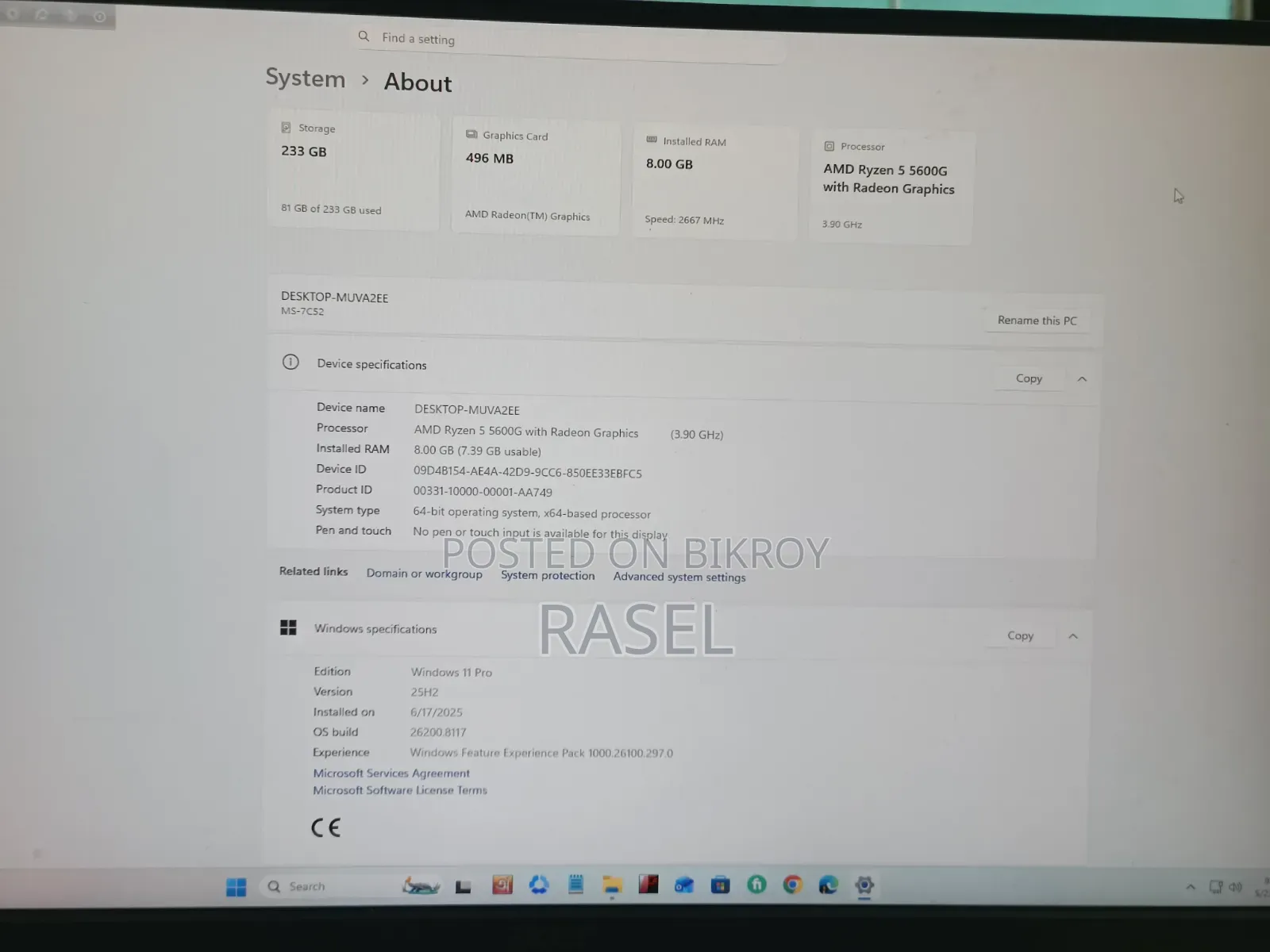 Desktop Computer 8GB SSD 256GB