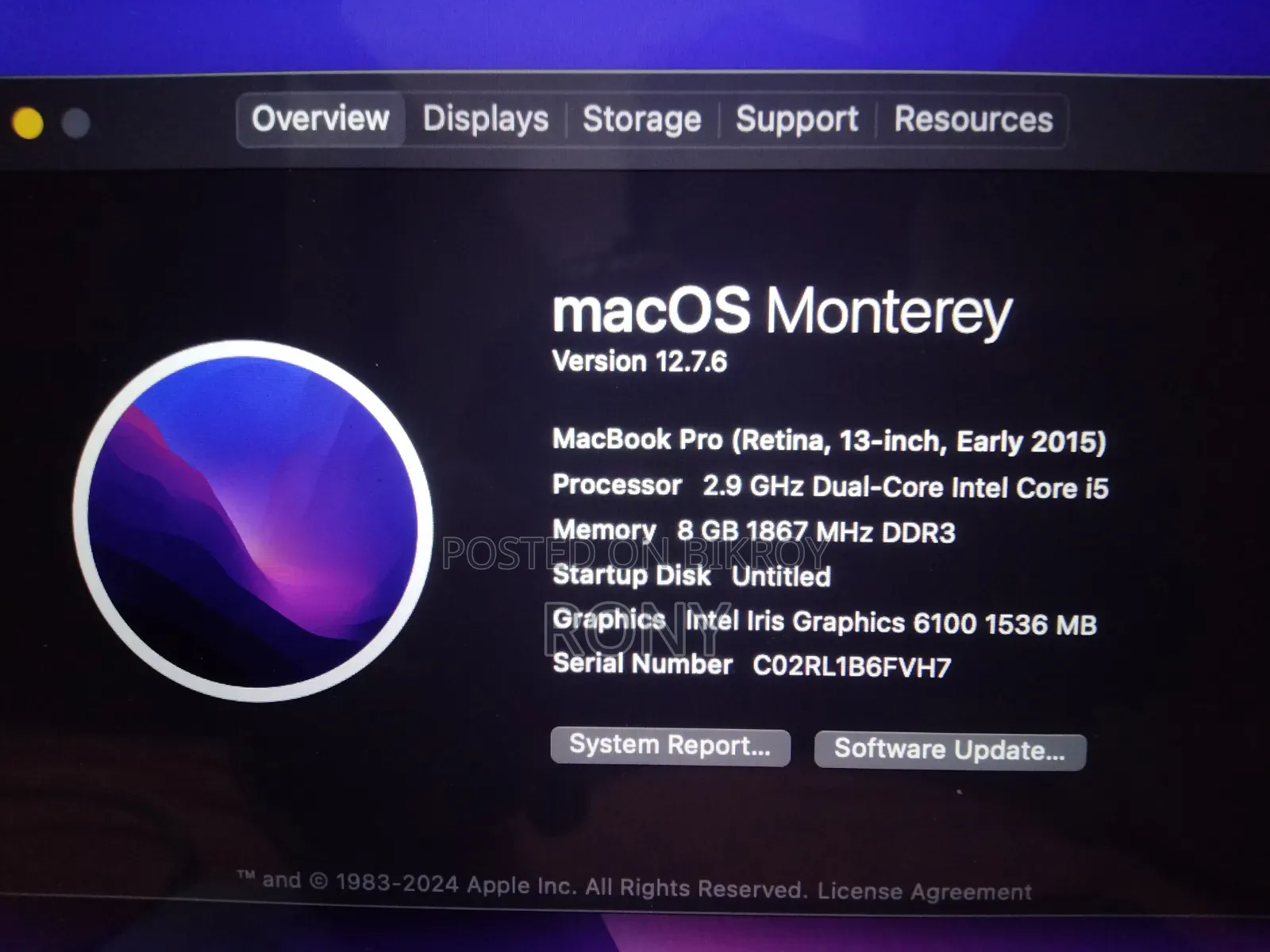 Laptop Apple MacBook Pro 2015 8GB Intel Core I5 SSD 500GB