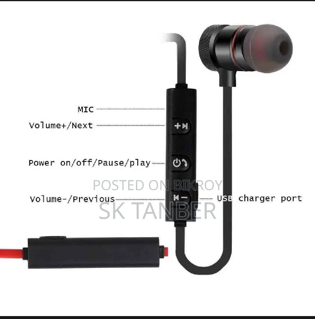 Sports Bluetooth Headset - Black/Red - Bluetooth Headphones