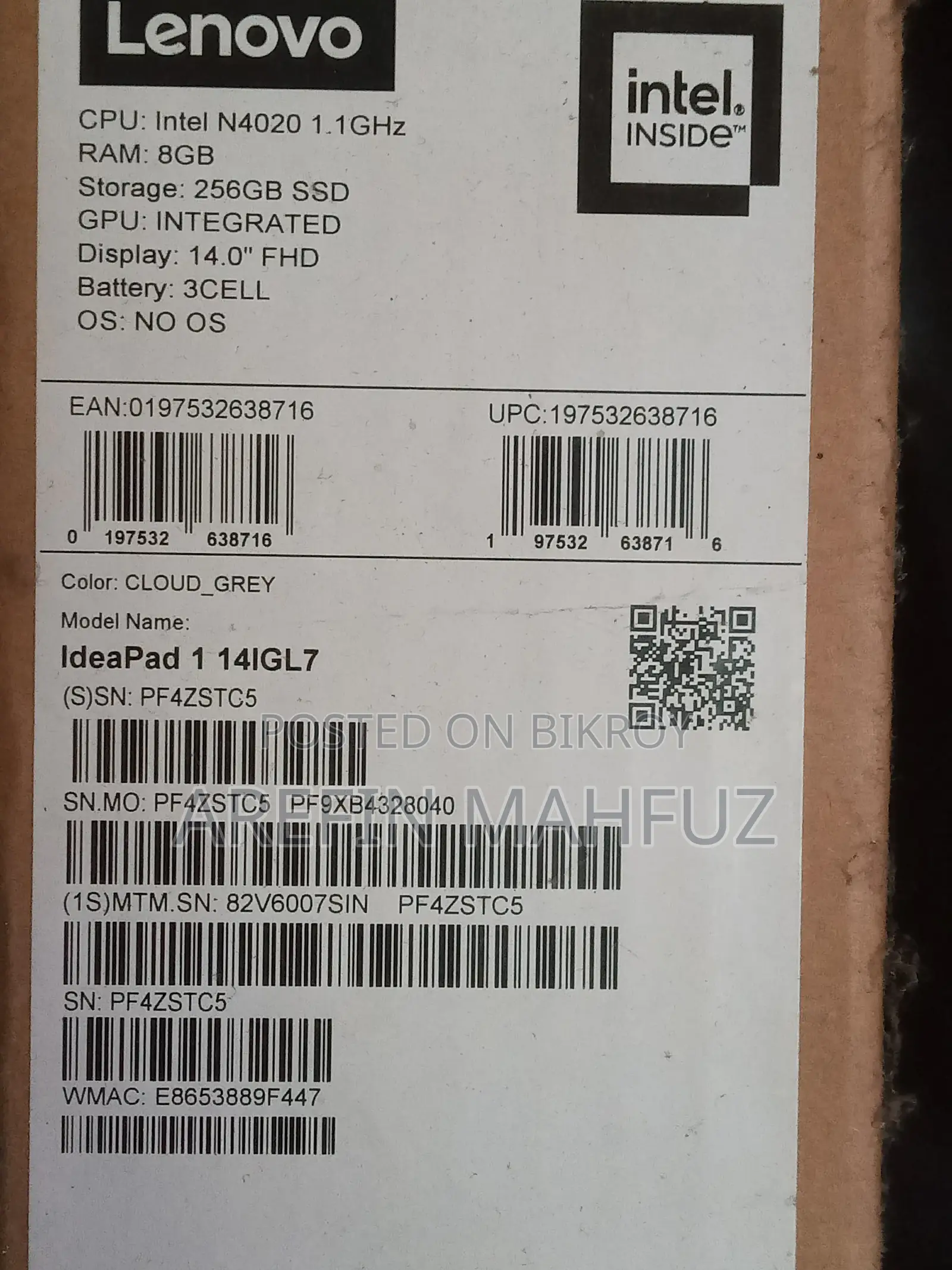 Laptop Lenovo IdeaPad 1 8GB Intel Celeron SSD 256GB