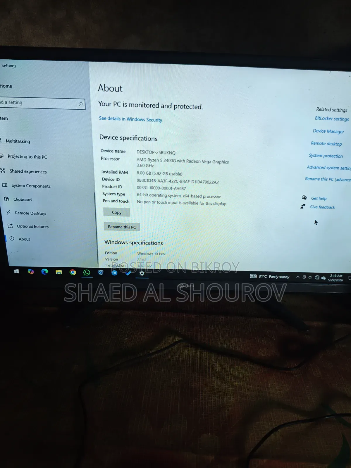 Desktop Computer 8GB AMD Ryzen SSD 128GB