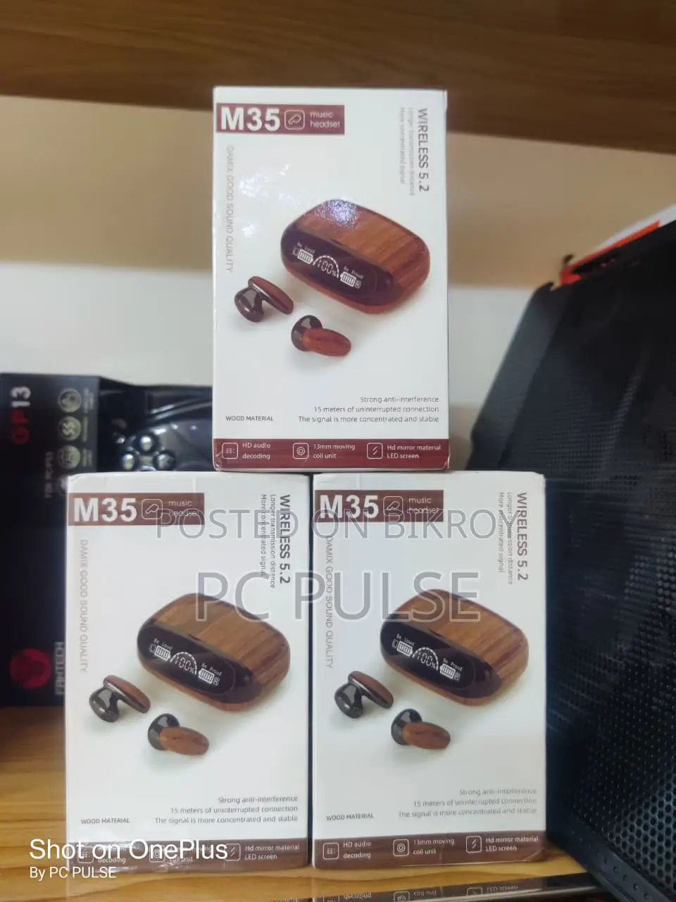 M35 Premium Wireless Earbuds (Wood Texture Edition) – Brand New