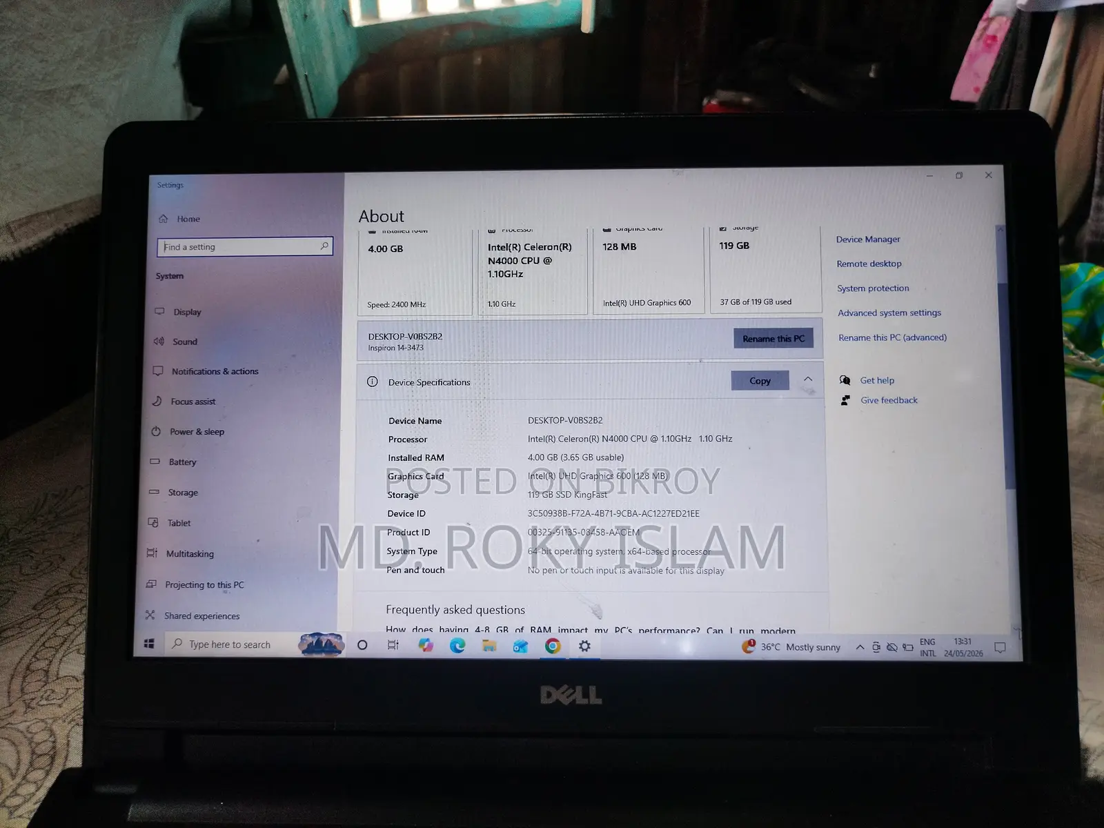Laptop Dell Inspiron 14 4GB SSD 140GB