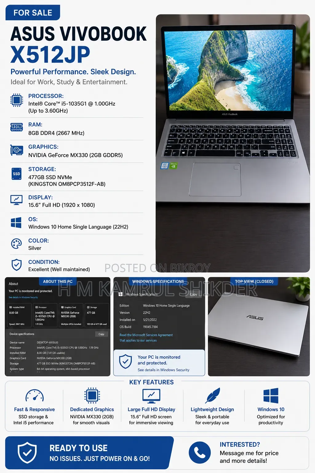 Laptop Asus VivoBook X540SA 8GB Intel Core I5 SSD 512GB