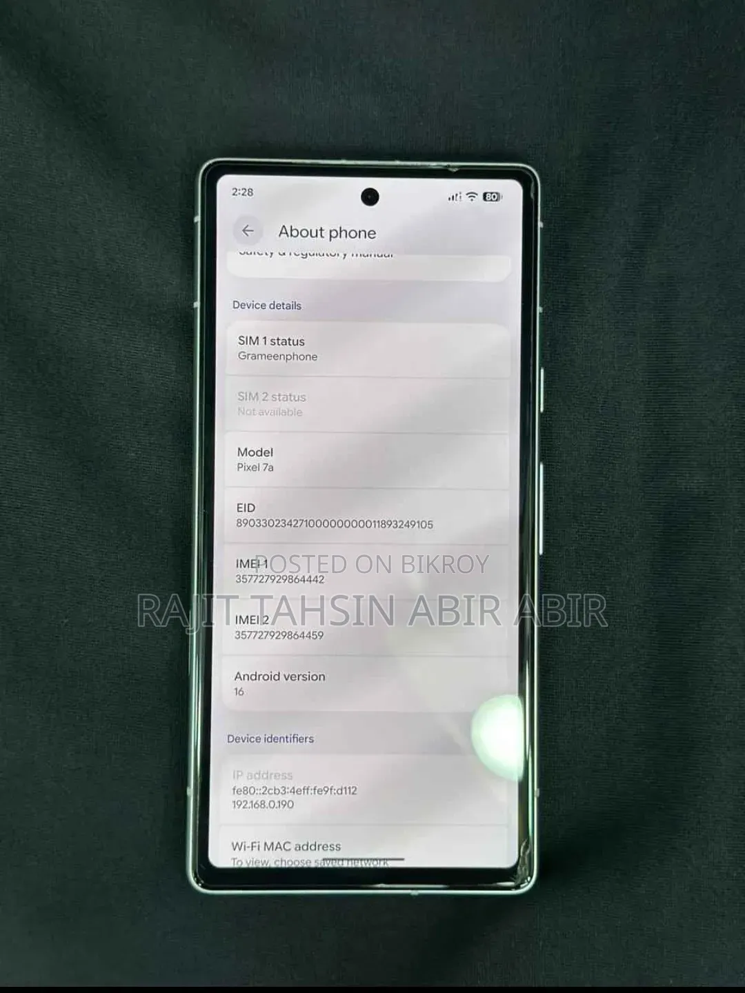 Google Pixel 7a 128 GB White