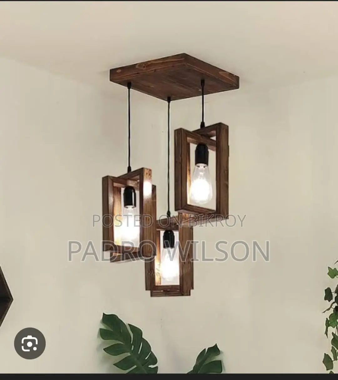 Wooden Chandelier. Includes Edison bulbs