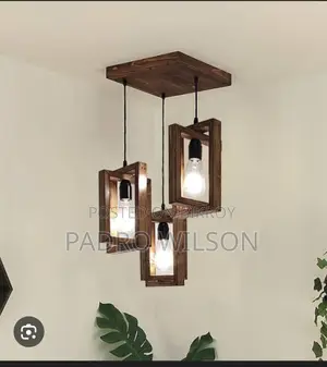 Wooden Chandelier. Includes Edison bulbs