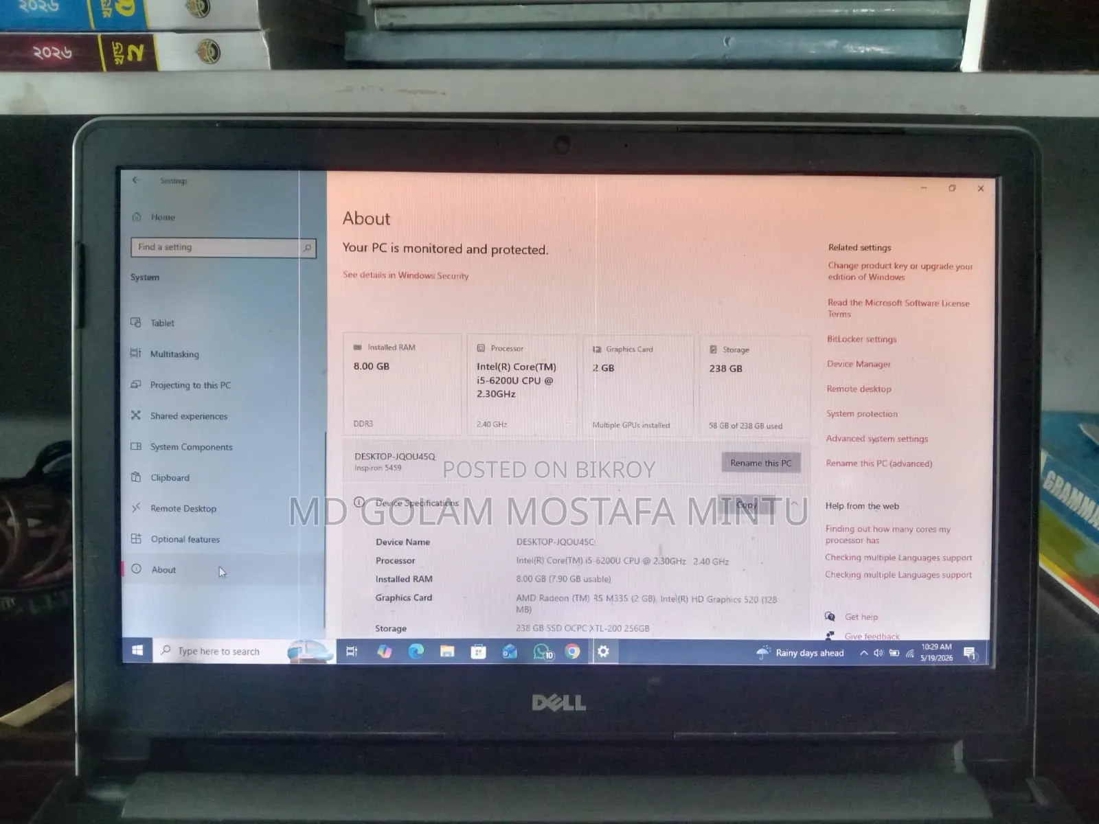 Laptop Dell Inspiron 15 8GB Intel Core I5 SSD 256GB