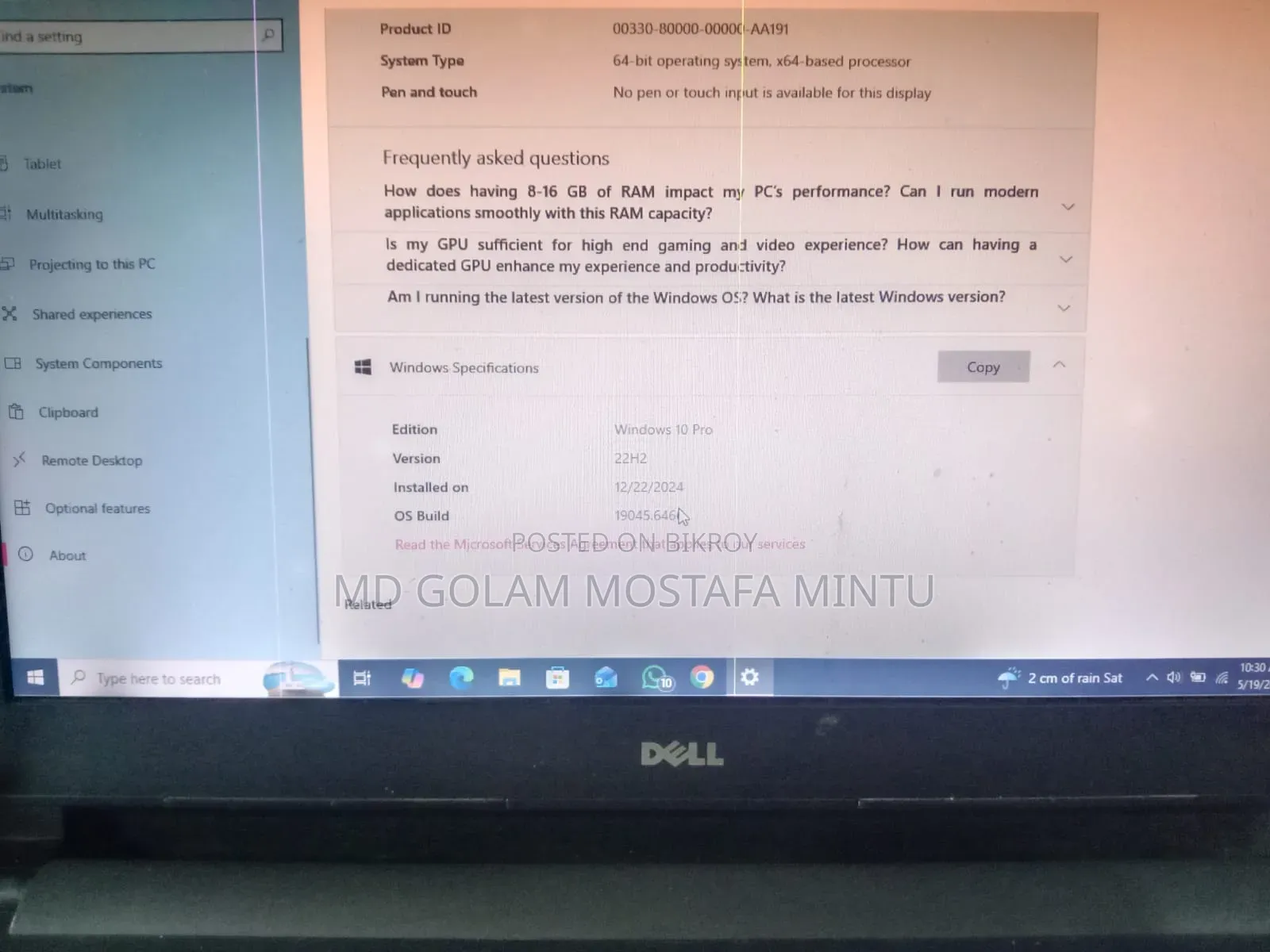 Laptop Dell Inspiron 15 8GB Intel Core I5 SSD 256GB
