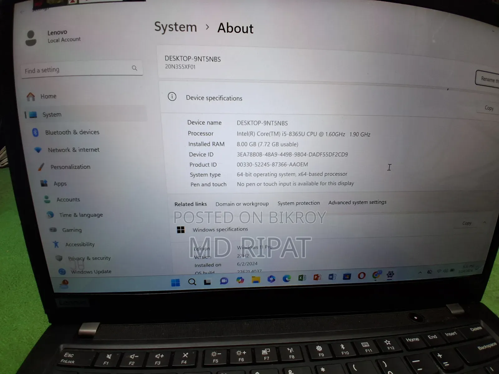 Laptop Lenovo ThinkPad T490s 8GB Intel Core I5 SSD 256GB