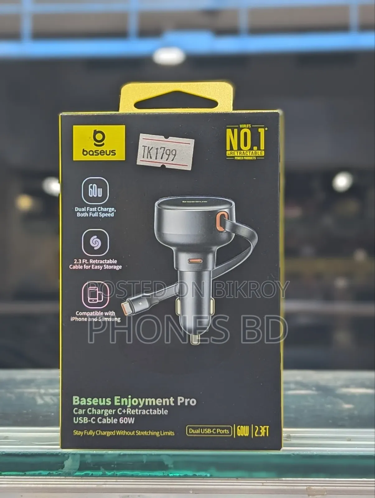 Baseus Enjoyment Pro Retractable Usb C 60w Car Charger