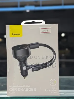 Baseus Enjoyment Retractable 2-in-1 30w কার চার্জার