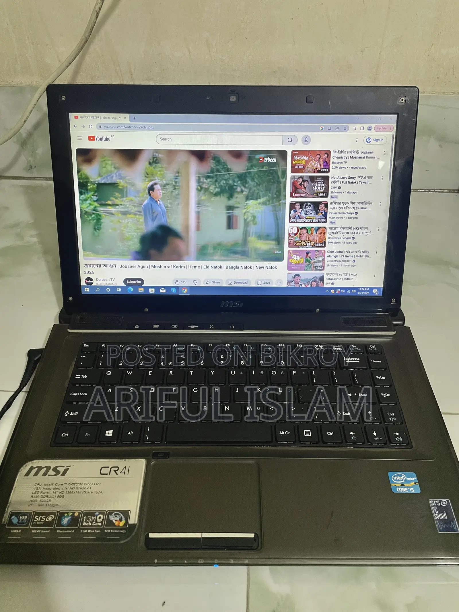 Laptop MSI 4GB Intel Core I5 HDD 500GB